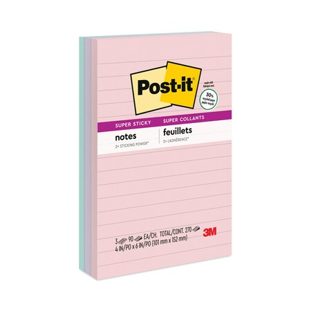 Post-It Note, Pad, SuprStikie, 4"X6", Ast, PK3 660-3SSNRP